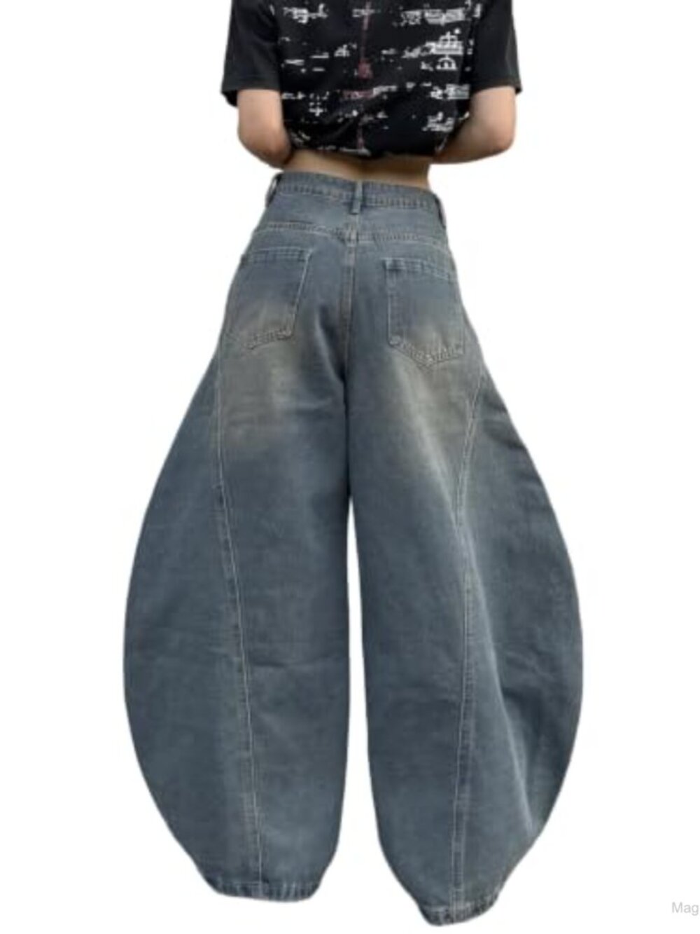 Women's Baggy Barrel Wide Leg Jeans Cargo Pocket Loose Mid Rise Denim Pants